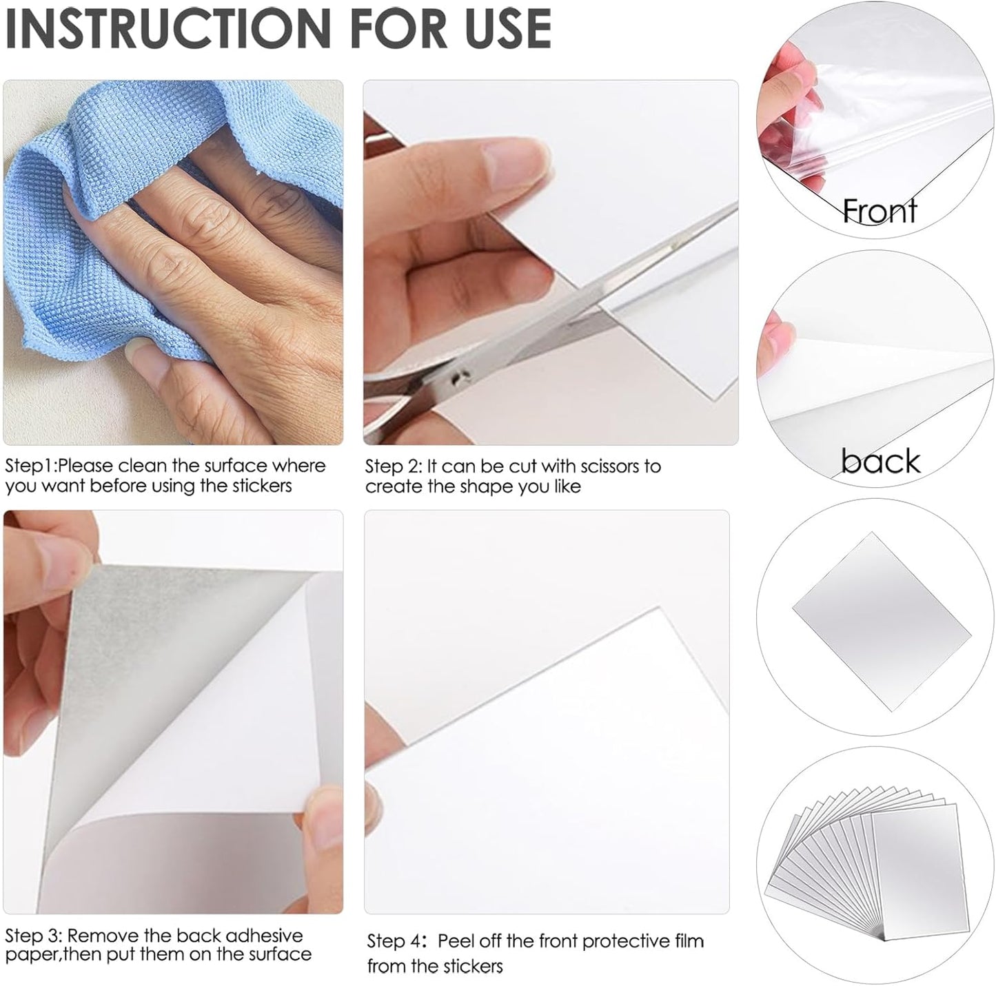 BBTO 20 Pcs Mirror Sheets, 8''x 10'' Self Adhesive Non Glass Cut to Size Mirror Stickers Tiles, Safe Unbreakable Plastic Small Frameless for Classroom, Childroom & DIY Craft