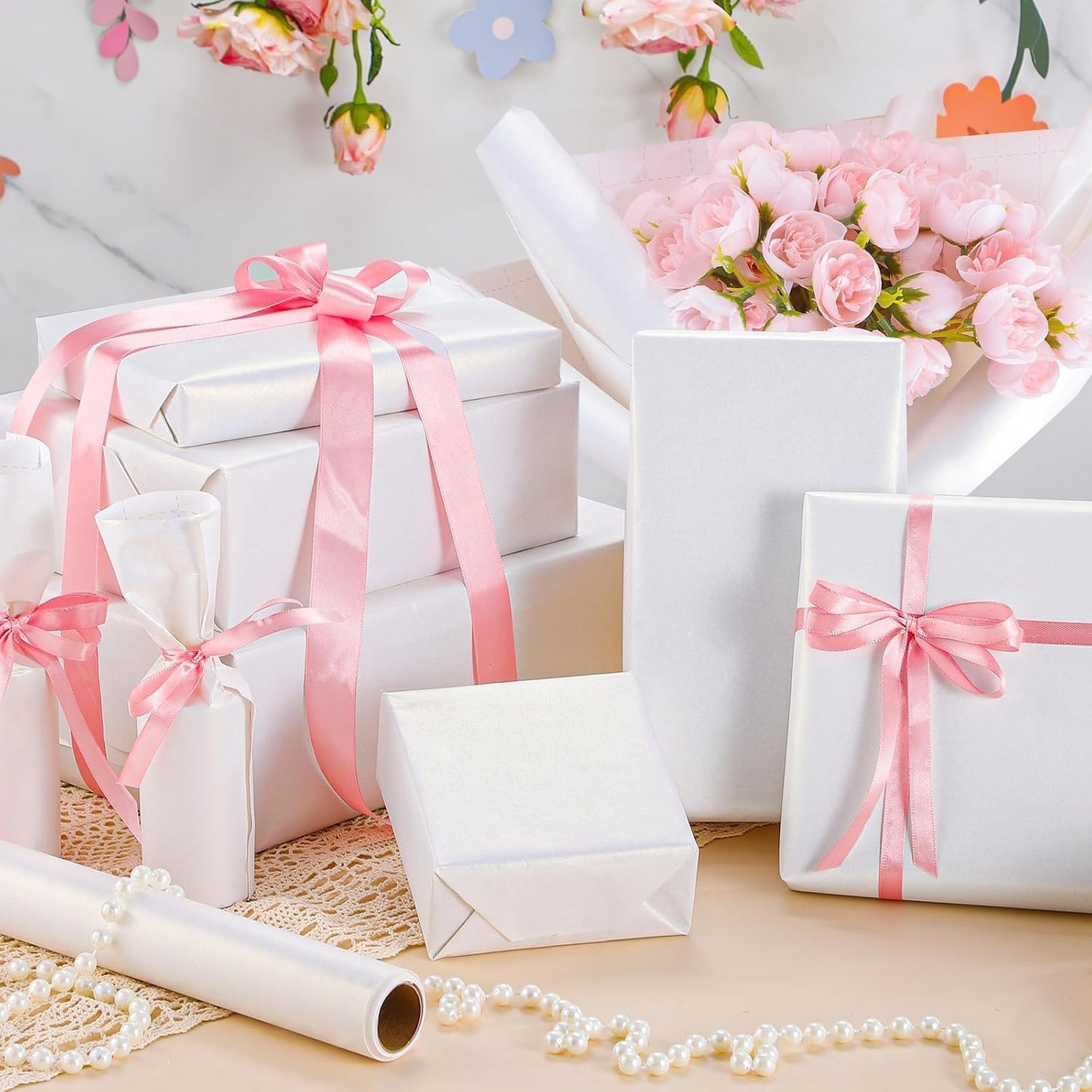 White Wrapping Paper Roll 24"x 2400" Craft Paper Roll for Drawing Painting Art Supplies, White Paper for Easel Poster Bulletin Board, Kraft Paper Roll for Packing Moving, Gift Wrapping