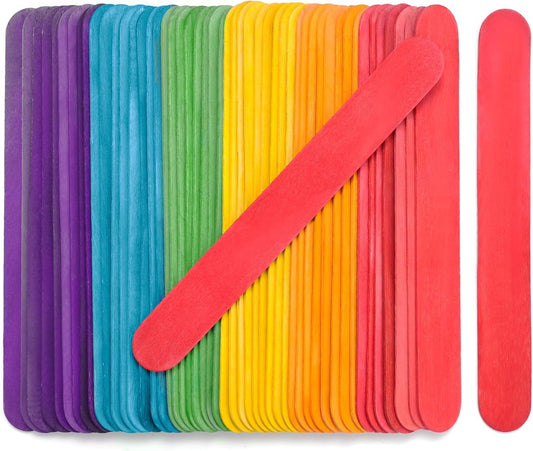 60 Pieces Jumbo Colored Popsicle Sticks, 8 Inch Natural Colored Wooden Craft Sticks, Multi-Purpose Rainbow Ice Cream Sticks for DIY Classroom Crafts, Home Art Projects and Plant Labels