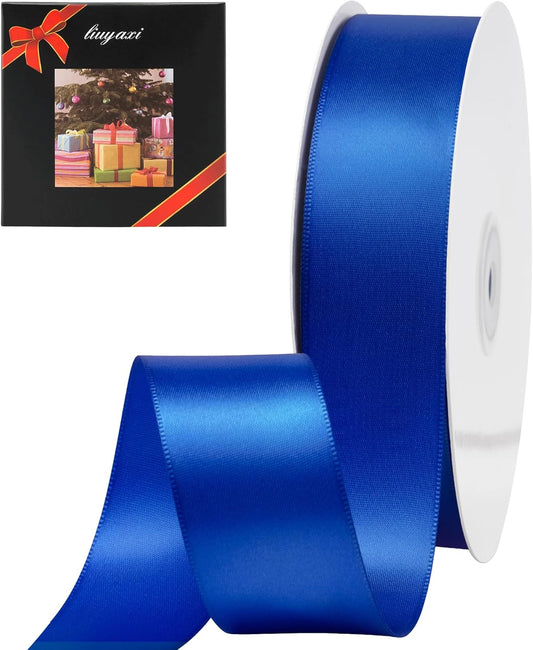 LIUYAXI Blue Stain Ribbon, 1-1/2" X Continuous 50 Yards, Double Faced Fabric Ribbon Perfect for Gift Wrapping Wedding Birthday Party Chair Sash Christmas Hair Floral Craft Sewing