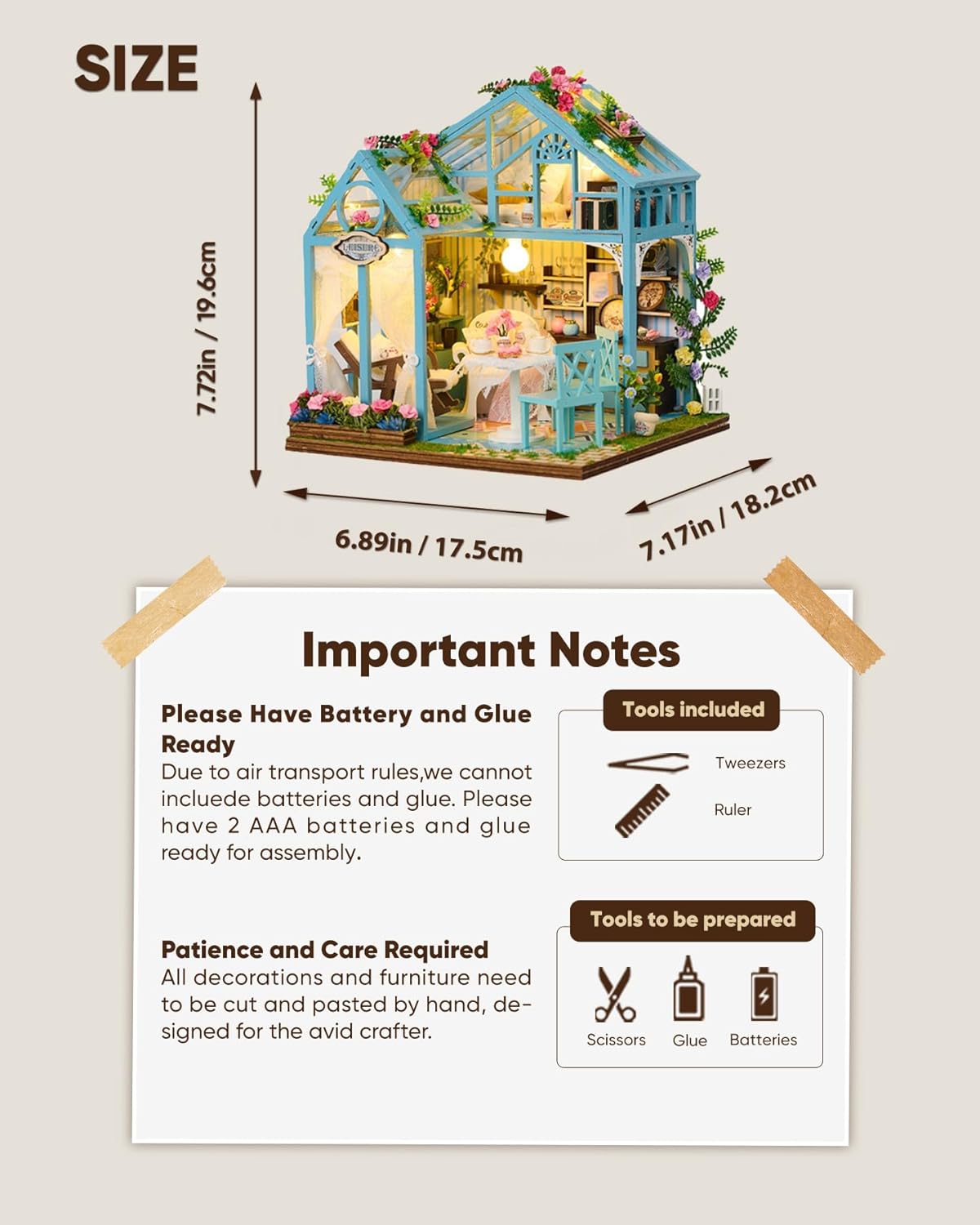 DIY Miniature House Kit, DIY Dollhouse Kit for Adults to Build, Mini House Kit with LED, Mayberry Street Miniatures, Ideal Gifts for Birthday, Halloween Christmas(Flower Garden Tea House)