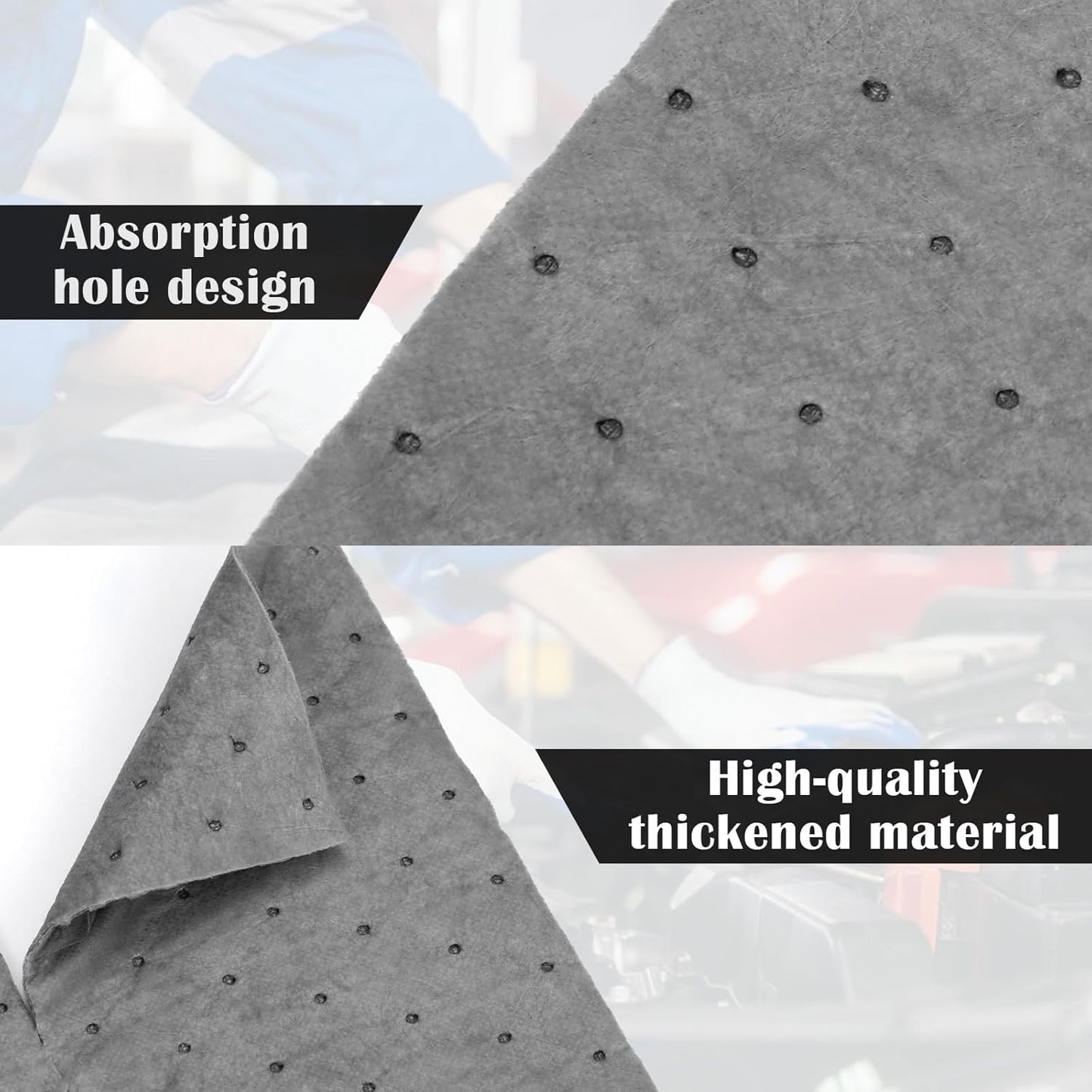 80 Pcs Oil Absorbent Pads, 9.8×13 Inch High Absorbency Absorbent Mats, Water Absorbent Mat, Weight Dimpled Pad, Oil Spill Mat for Absorbing Automotive Garage Workshop Tools Spills