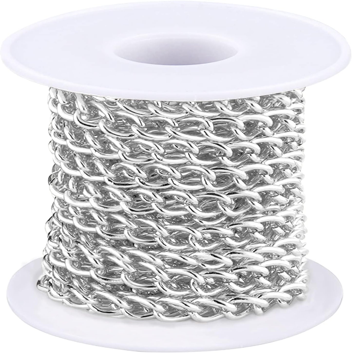 Jishi 16ft Aluminium Curb Chain Roll, Thick Twisted Chain Links, Silver Plated Metal Craft Chain Curb Link Chain Spool for Jewelry Making Necklace Bracelet DIY Crafts, Jewelry Making Findings Supplies