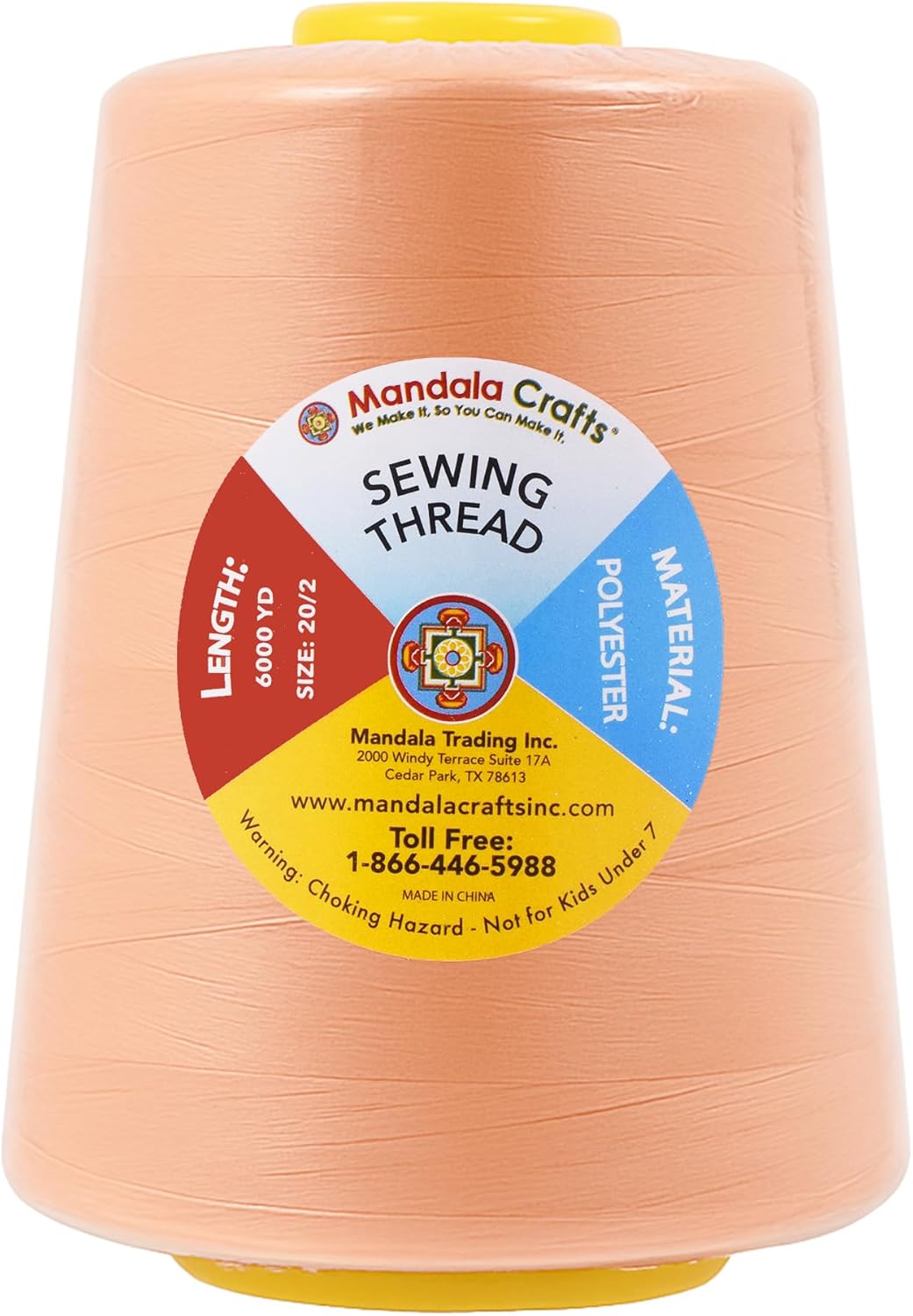 Mandala Crafts 4 Pack of Serger Threads Cones Spools - 20S/2 24000 Yards Polyester Peach Threads for Sergers Machine and Overlock Quilting Sewing Machine