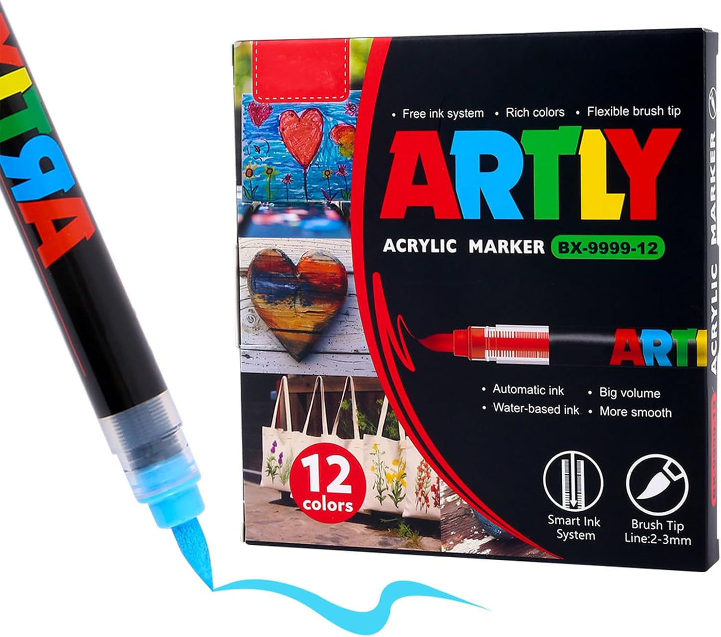 Acrylic Paint Markers, Acrylic Paint Pens, Fabric Markers for Textile, Rock, Glass, Wood, Paper, Ceramic, Canvas DIY Art Supplies Kit for Kids and Adults (12)