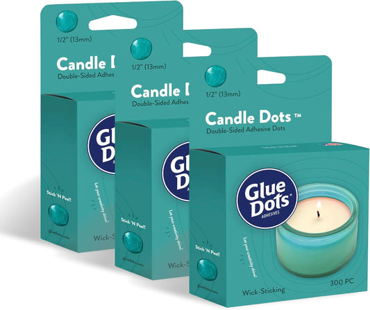 Glue Dots, Candle Dots, Double-Sided, Permanent, 1/2", 3-Pack, 900 Total Dots, Heat-Resistant Adhesive, DIY Candle-Making, Secure Candle-Wick, Liquid Hot Glue Alternative, Clear
