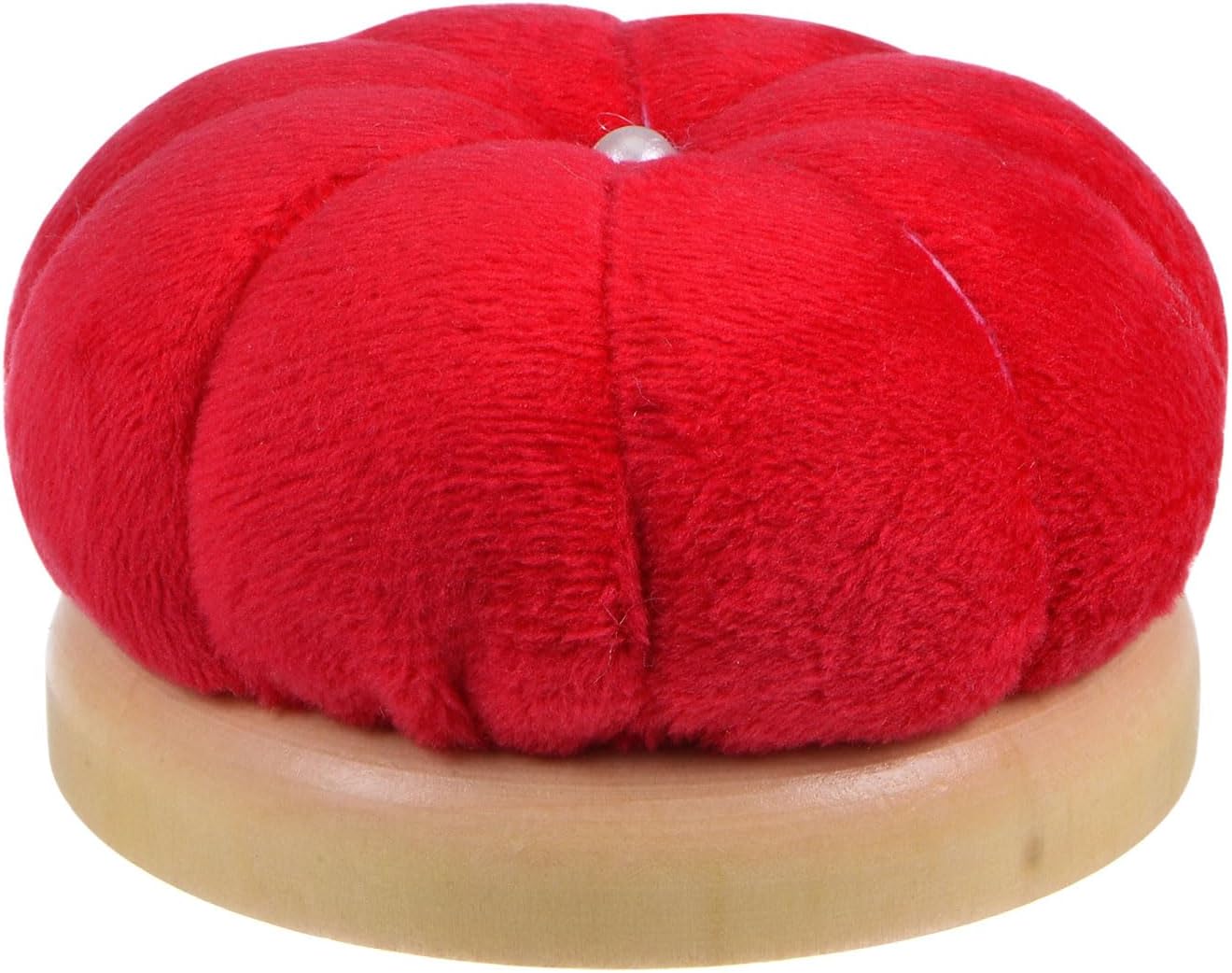 HARFINGTON Wooden Base Needle Pincushions Japanese Style Pin Cushions Round Pin Cushion Needle Holder for Sewing Quilting Needlework DIY Crafts, Red
