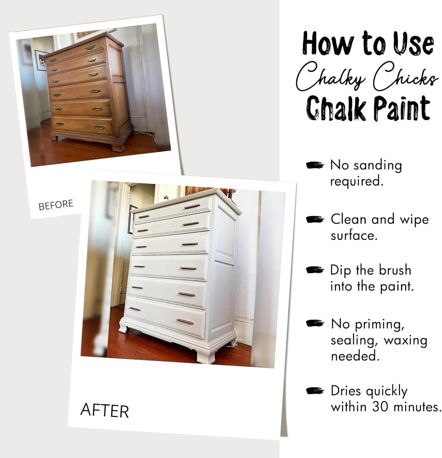 Chalky Chicks All-in-One Chalk Paint for Furniture or Cabinet -4Fl Oz -Matte Finish Gun Metal Gray (Dark Gray) for Metal, Wood Furniture Paint - No Sanding All-in-One for Home Decor & Crafts, USA Made