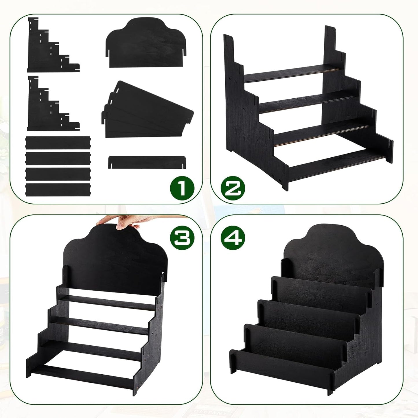 Barydat 2 Pcs 4 Tier Greeting Card Display Stand Wooden Sticker Display Stand Portable Card Display Rack for Vendors Retail Counter Table Display Trade Shows Showcase (Black,11.8 Inch)