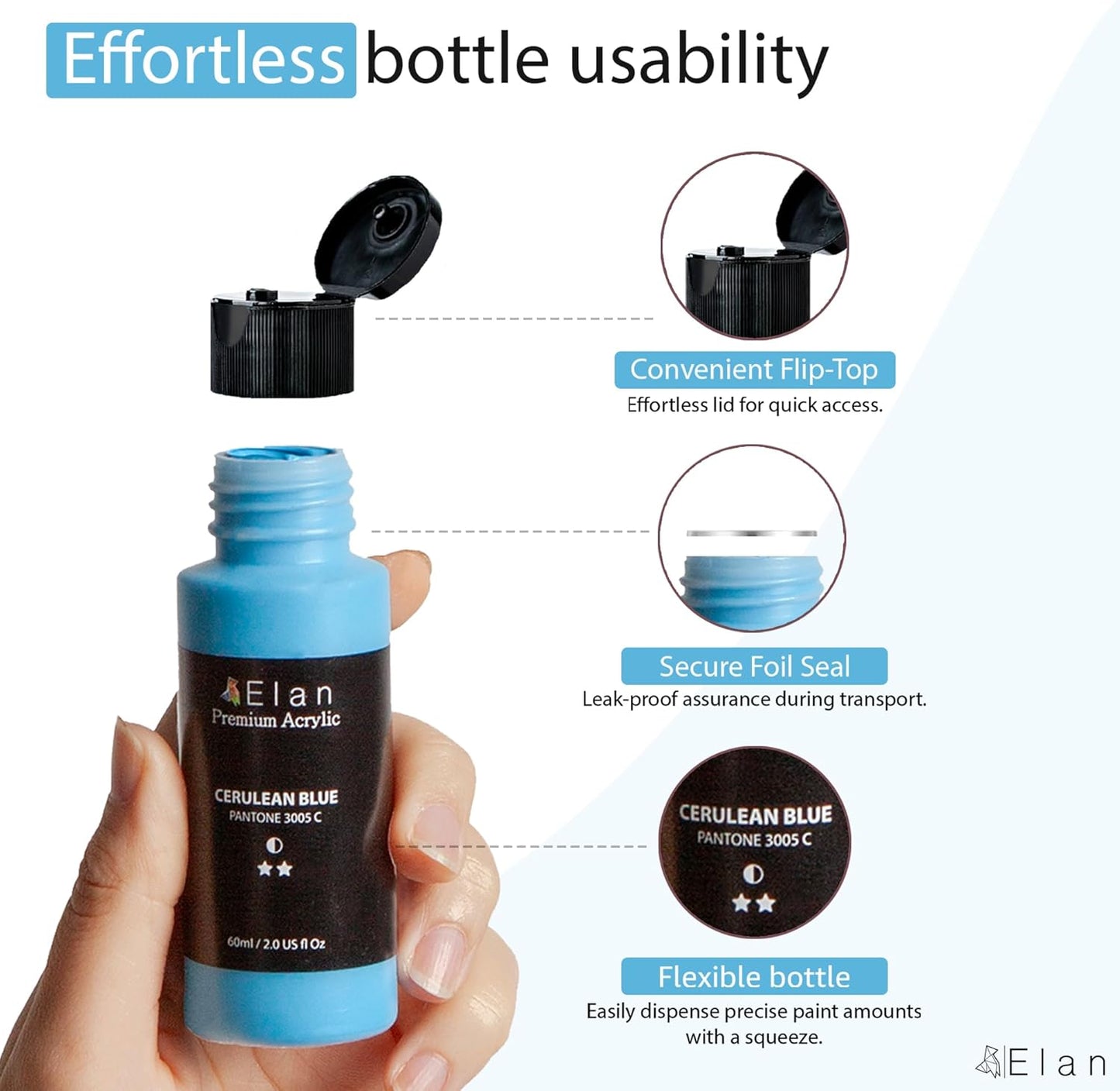 Elan Professional Acrylic Paint Set, 24 Vibrant Colors Acrylic Paint Tubes 2fl oz, Non-Toxic Tubes for Canvas & Crafts, Art Paints for Adults