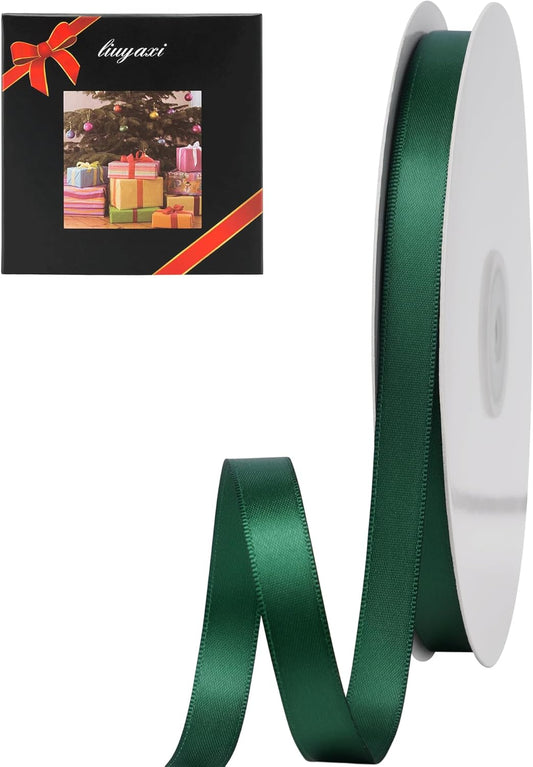 LIUYAXI Forest Green Stain Ribbon, 1/2" X Continuous 50 Yards, Double Faced Fabric Ribbon Perfect for Gift Wrapping Wedding Christmas Birthday Floral Arrangement Craft