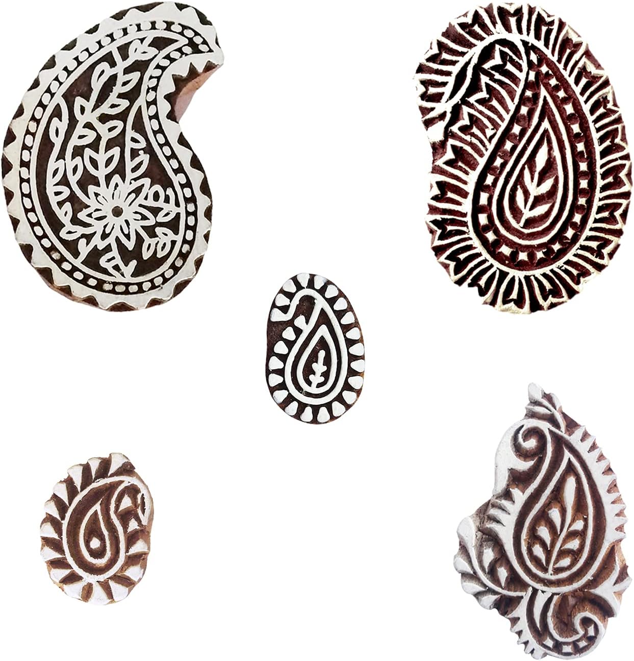 Royal Kraft Paisley Wooden Printing Stamps (Set of 5) - DIY Henna Fabric Textile Paper Clay Pottery Blocks Htag2211