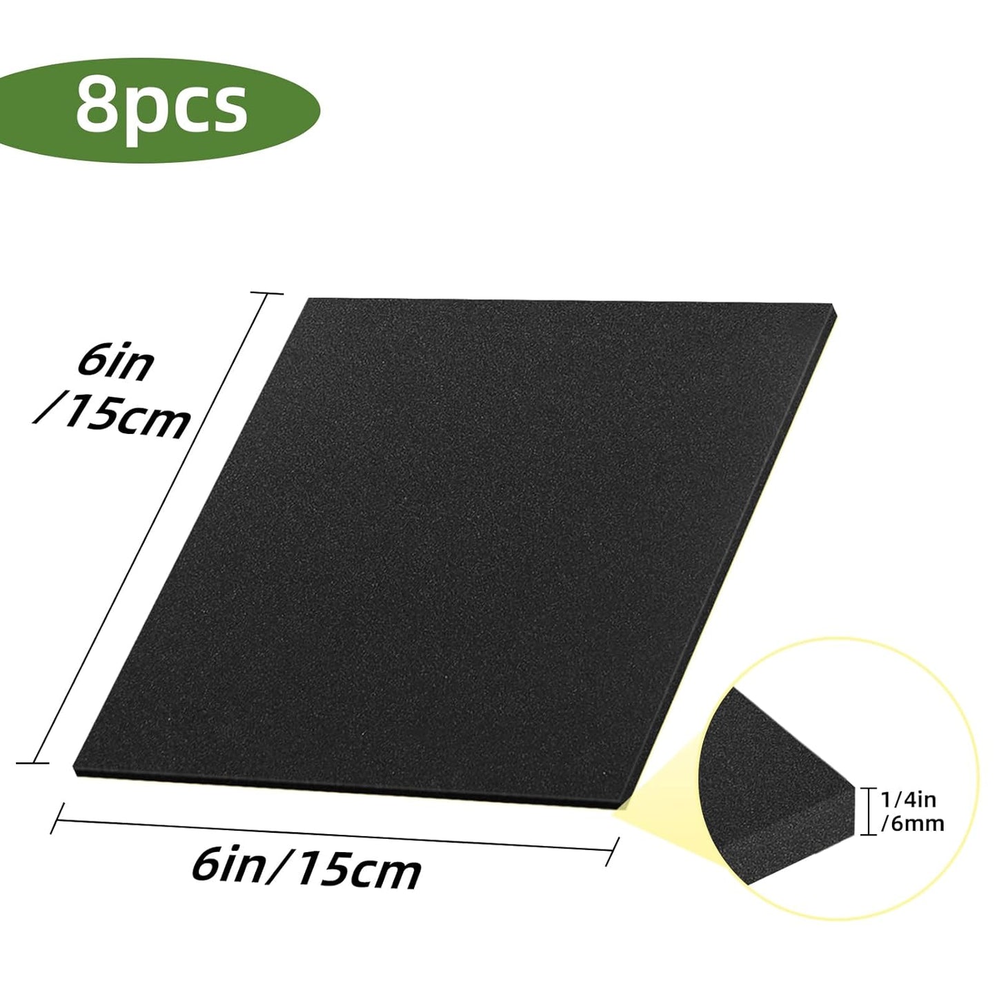 8 Pcs Adhesive Foam Padding, Closed Cell Foam Sheet 6in X 6in X 1/4in, Anti-Slip Neoprene Rubber Pad,1/4" Thick Sticky Foam, Soundproof and Anti Vibration