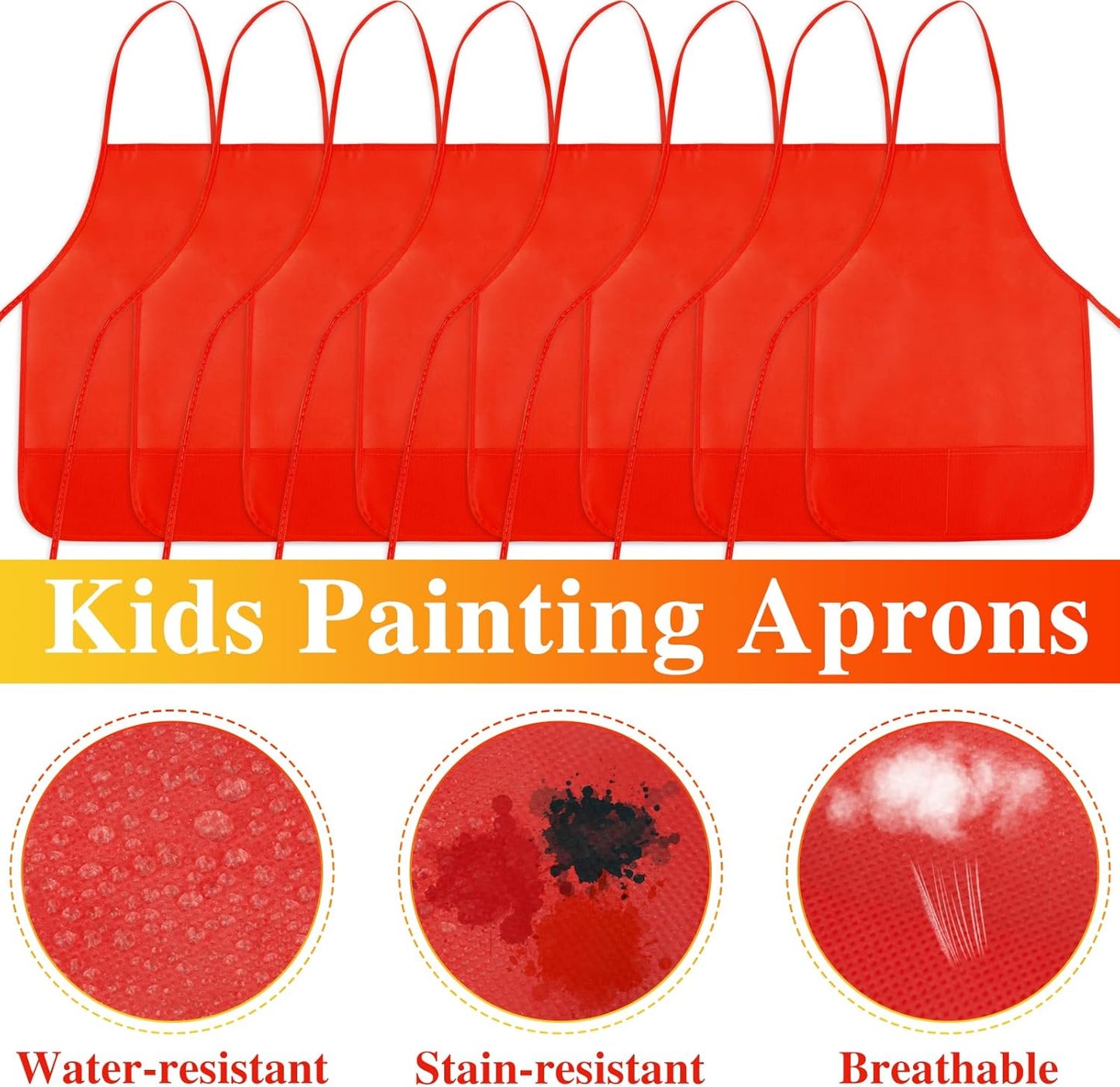 8 Pcs Kids Apron Painting Aprons for Kids Art Smocks Paint Apron Bulk for Painting Classroom Activity Kitchen Crafts Party Supplies(Red)