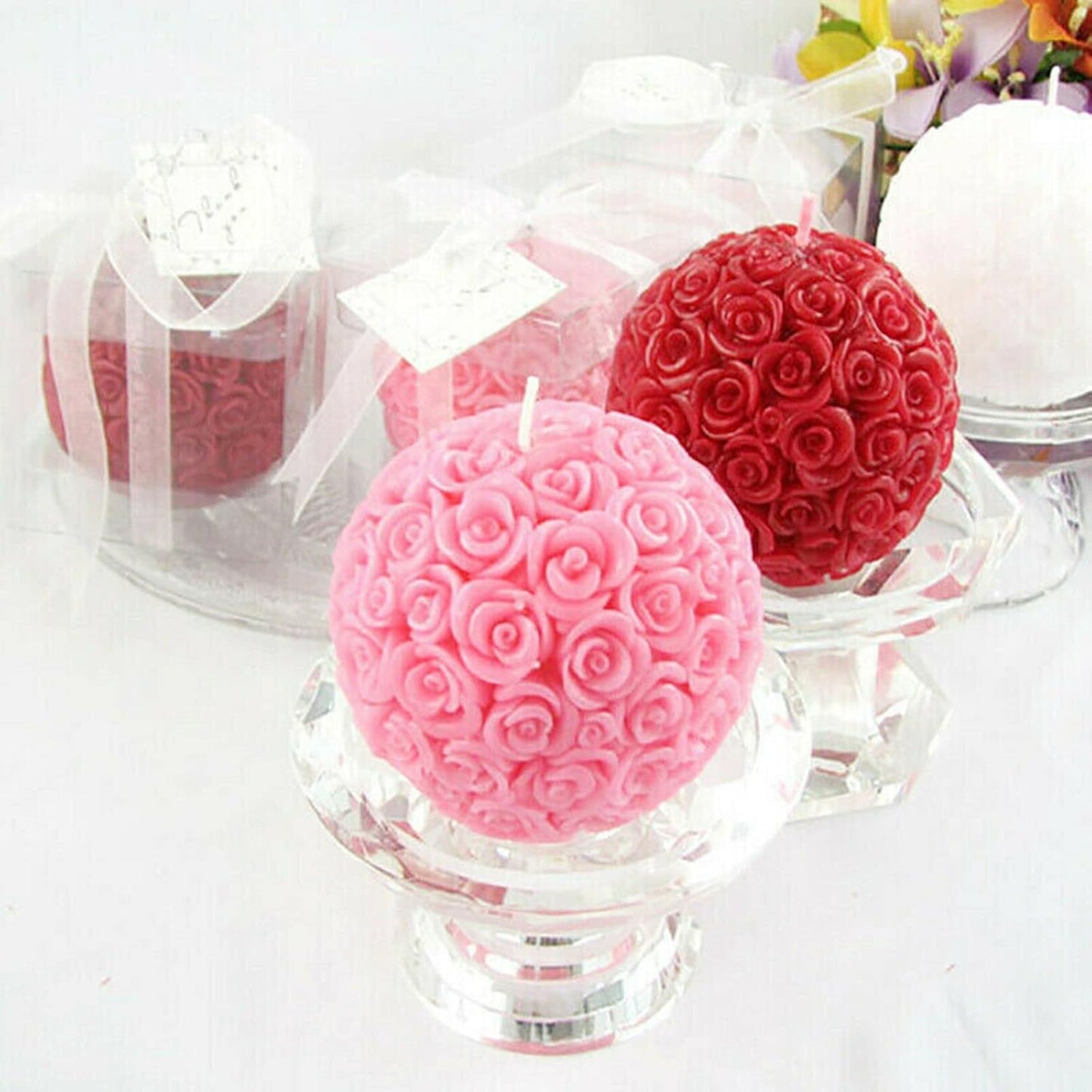 Large Rose Ball Candle Mold 3D Rose Flower Silicone Soap Mold for Fondant,Chocolate,Candy, Bath Bomb,Epoxy Resin,Plaster, Polymer Clay