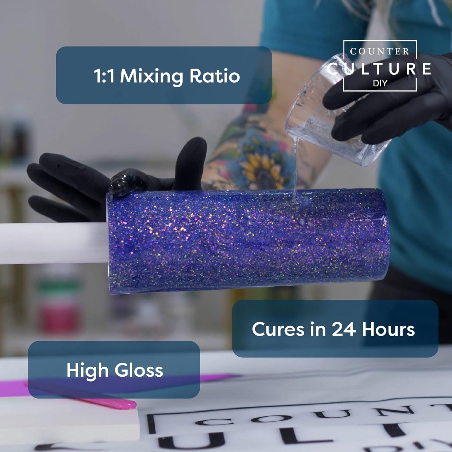 Counter Culture DIY Clear Artist Resin, 1 Gallon Kit, Art Epoxy Supplies for Metallic Stains Acrylic 100% Solids Easy Coat No VOCs Scratch UV Heat Resistant to 500 Degrees