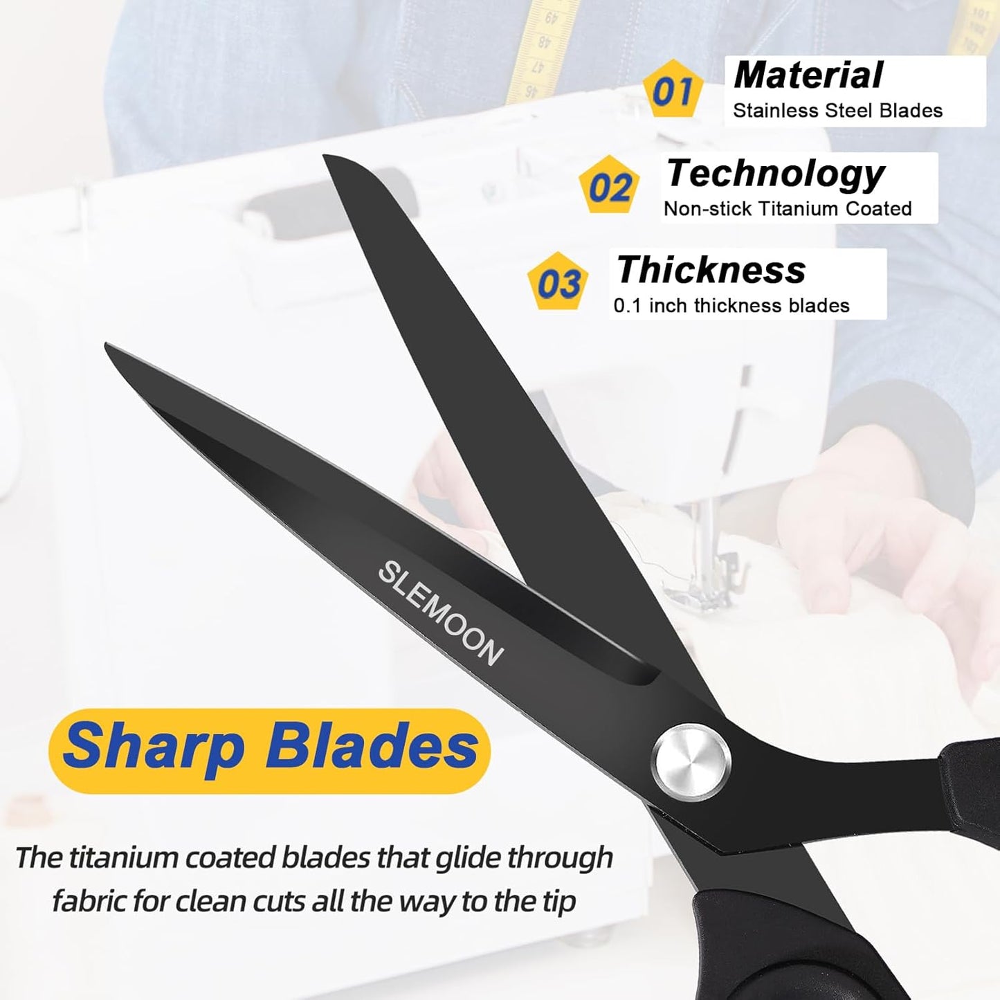 8.5 Inch Tailor Scissors All Purpose, Heavy Duty Premium Stainless Steel Scissors, Comfort Grip Handles for Fabric, Leather, Sewing & Crafting