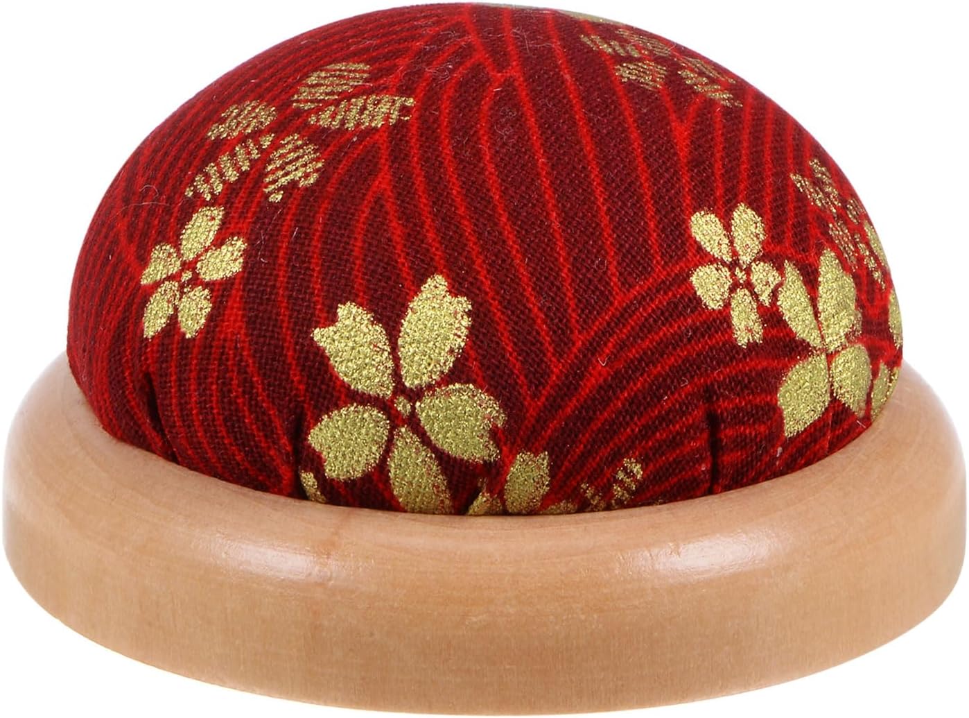 HARFINGTON Pin Cushion Wooden Base Japanese Style Round Pincushion Needle Holder for Sewing Quilting Needlework DIY Crafts, Dark Red