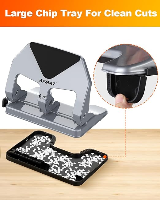 AFMAT 3 Hole Punch Heavy Duty, 50-Sheet Three Hole Punch, 50% Reduced Effort, 10,000+ Uses, 9/32" Holes, S.S. Paper Guide, 3 Hole Puncher for Binder, Metal Hole Puncher for Home Office School HP20