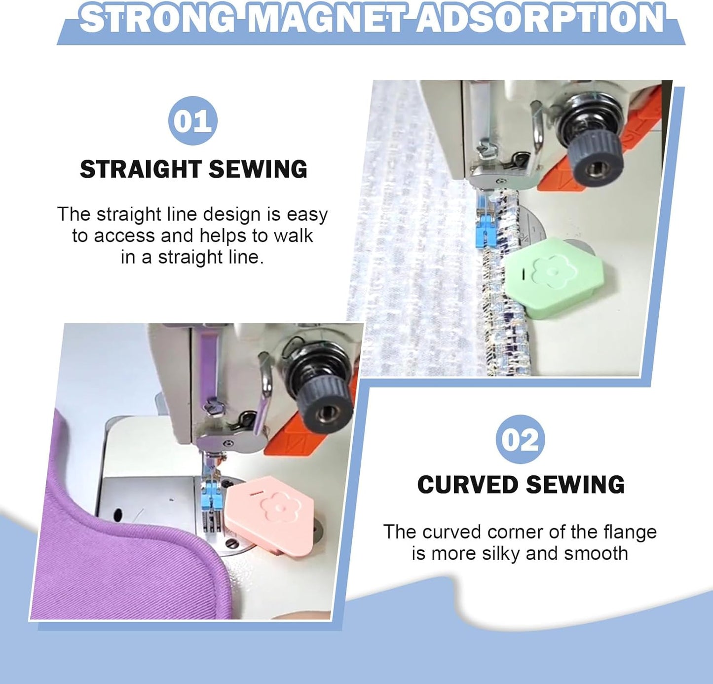 Wshxjzyay 6 Pack Magnetic Seam Guide for Sewing Machine, Multifunctional Polygonal Hemmer Guide with Scale, Universal Sewing Accessories & Supplies for Magnet Making Machine