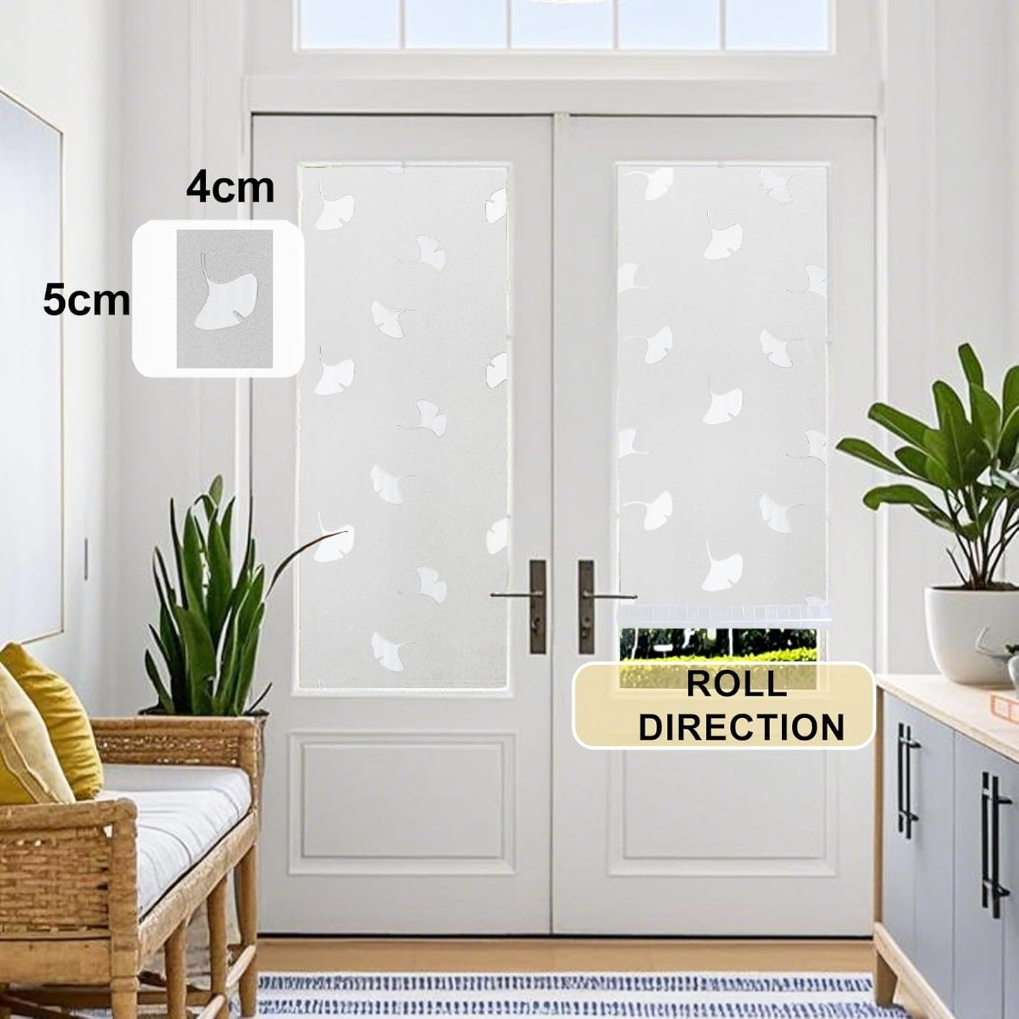 Window Privacy Film Decorative for Front Door, Bathroom Static Cling Stained Glass Sticker Opaque Heat Control UV Blocking Non-Adhesive for Home Window, Acacia