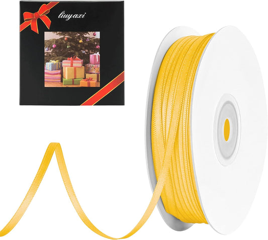 LIUYAXI Yellow Double Faced Satin Ribbon, 1/8" X Continuous 100 Yards, Thin Ribbons Perfect for Gift Wrapping Wedding Invitation Card Hair Bows Tag Floral Arrangement DIY Craft