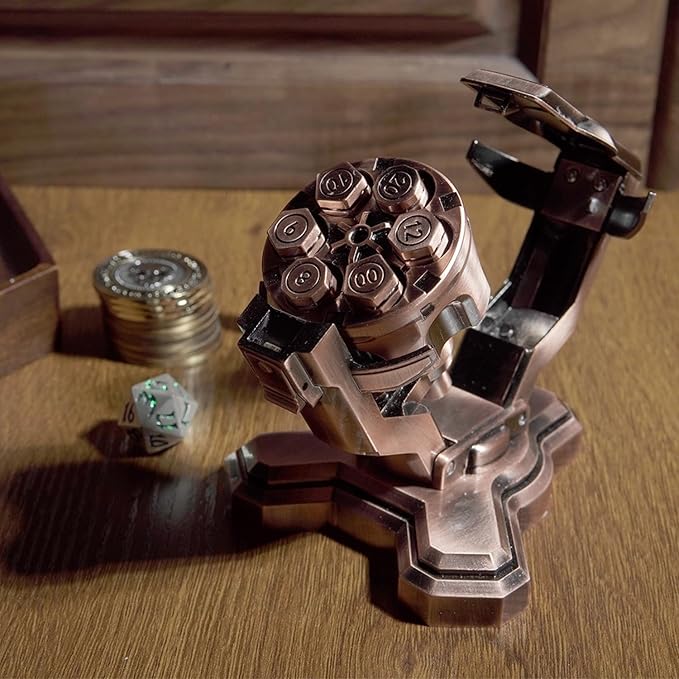 ASTRANOVA Metal Bullet Dice Set with Spinning Revolver Cylinder Holder for DND, Tabletop Games(Black)