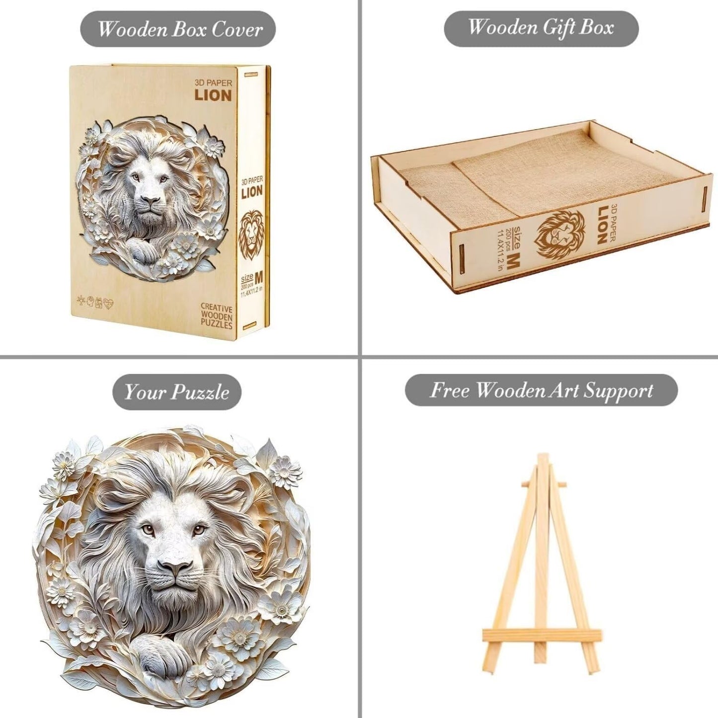 Wooden Puzzles Adults, 3D Paper Lion Wooden Puzzles 200 Pieces, Unique Animal Shaped Wood Challenging Jigsaw Puzzles Gifts for Adults, 11.4x11.2in