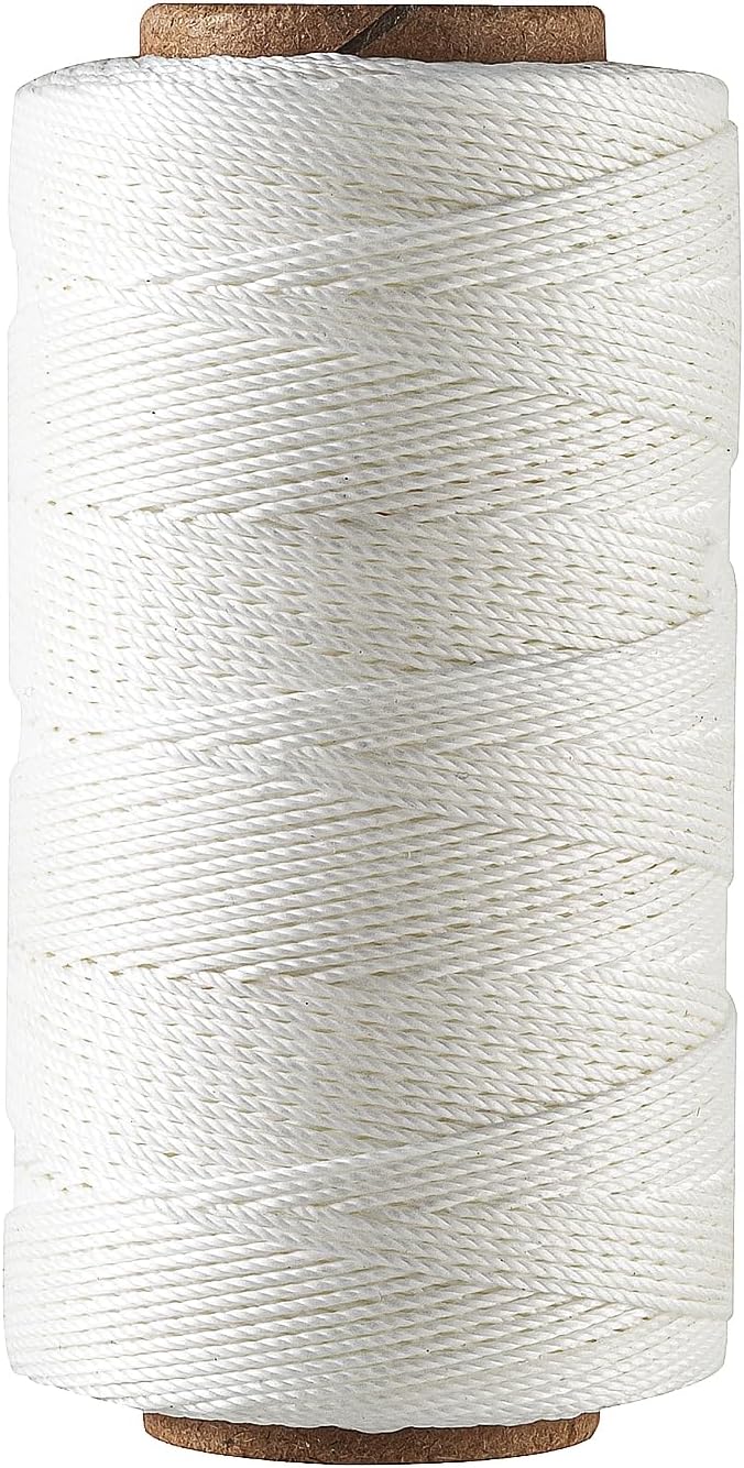 Bonded 0.8mm Round Waxed Polyester Cord, 3-ply Wax Coated Thread, 197 Yards Stiff String for Heavy Duty Fabric, Leather Sewing, Book Binding, Upholstery Repair, and Macrame Jewelry - White