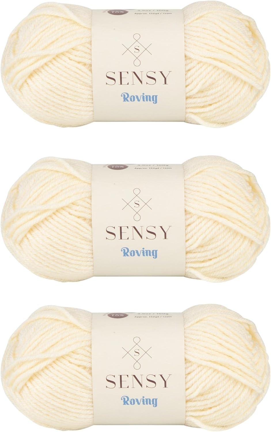 3 Skeins of Sensy Roving Yarn, 3.5 oz, 132 Yards, Gauge 5 Bulky (Creamy)