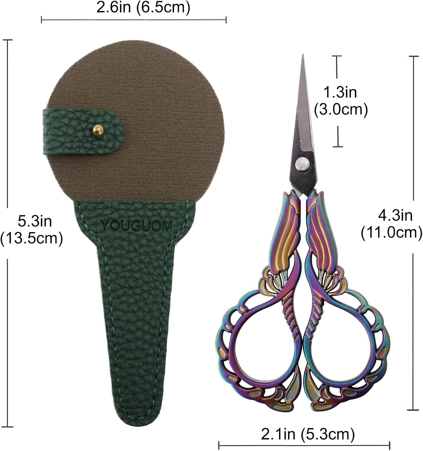 Embroidery Scissors W/Cover Sharp Tip Sewing Crafting Scissor for Needlework Threading Craft Artwork DIY Tools, Vintage Rainbow Mini Shears