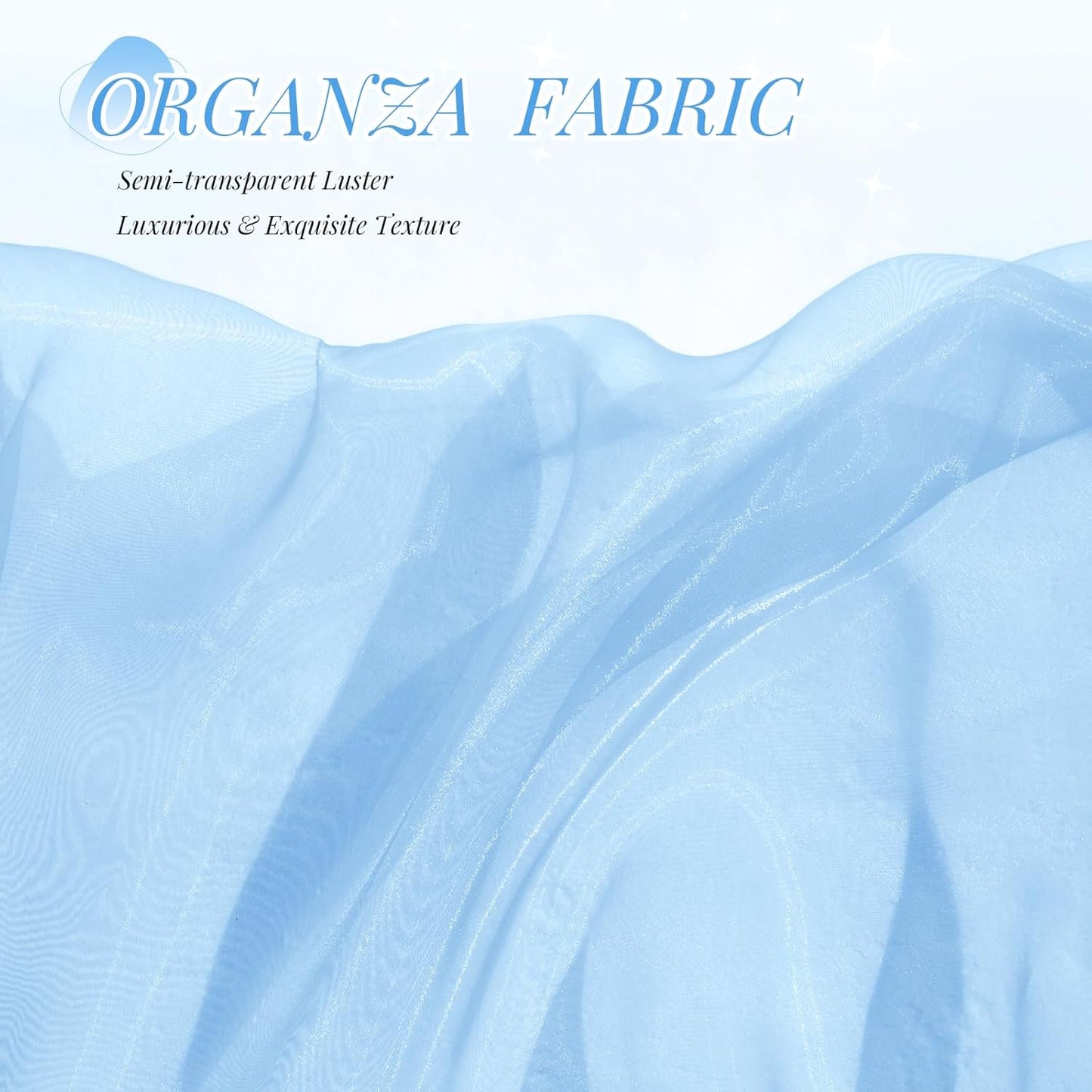 P Pothuiny Sheer Organza Fabric by The Yard, 1 Yard x 60 Inch Wide Bridal Light Blue Organza Tulle Fabric Roll Shiny Gauze Fashion Dress Sewing Craft for Wedding Party Decorations Backdrop