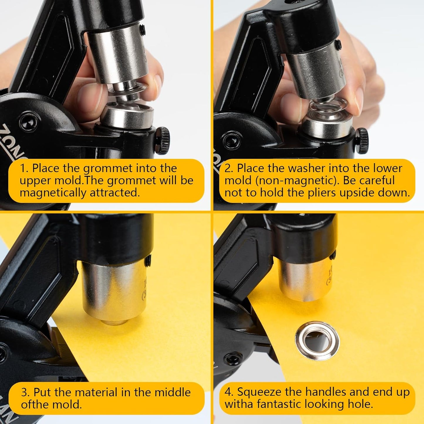 Heavy Duty Grommet Tool Kit of 1/2" 5/16" and 3/8",Multi Size Handheld Eyelet Tool Plier Rivet Press with 900 pcs Silver Grommets for Tarp Leather Fabric