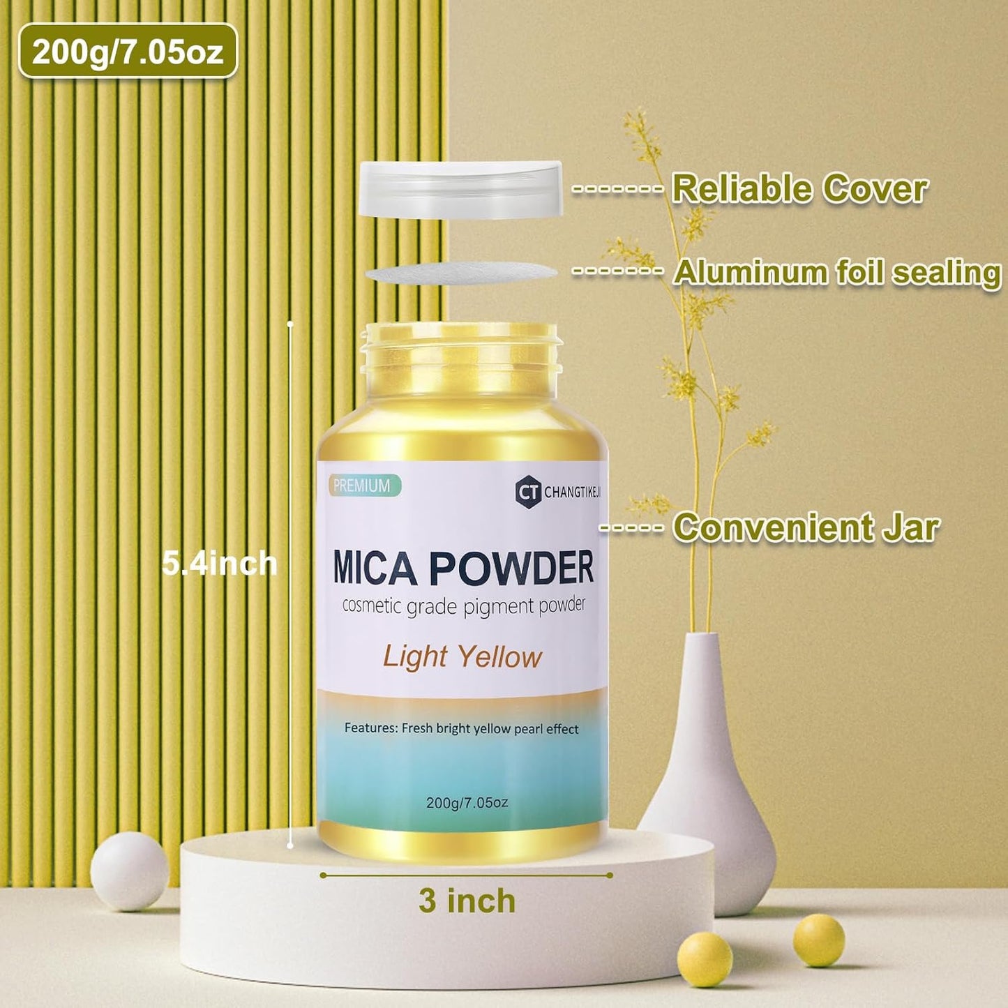 Mica Powder,7.05OZ（200g）,Light Yellow Mica Powder Pigment for Epoxy Resin，Lip Gloss，Car Paint，Dye，Soap Making，Nail Polish,Epoxy Resin,Candle Making,Bath Bombs