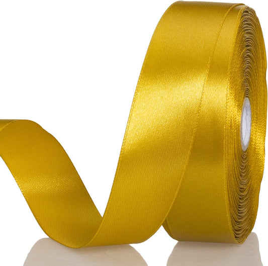1 Inch Gold Solid Satin Ribbon, 50 Yards Craft Fabric Ribbon for Gift Wrapping Floral Bouquets Wedding Party Decoration