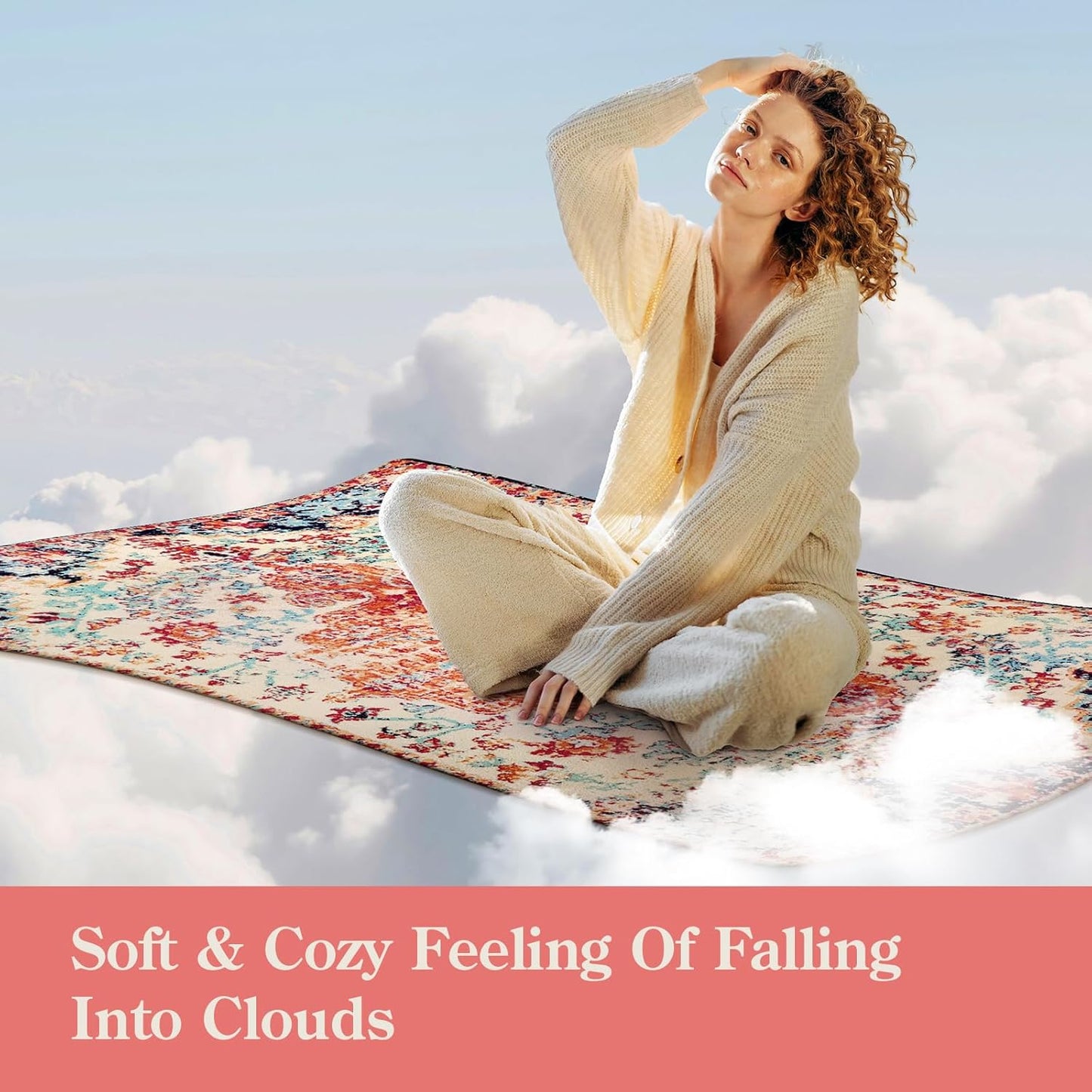 Lahome Bohemian Floral Medallion Area Rug - 2x3 Oriental Distressed Small Bath Rug Country Vintage Doormat Faux Wool Non-Slip Washable Low-Pile Carpet for Bathroom Kitchen Laundry Room Decor