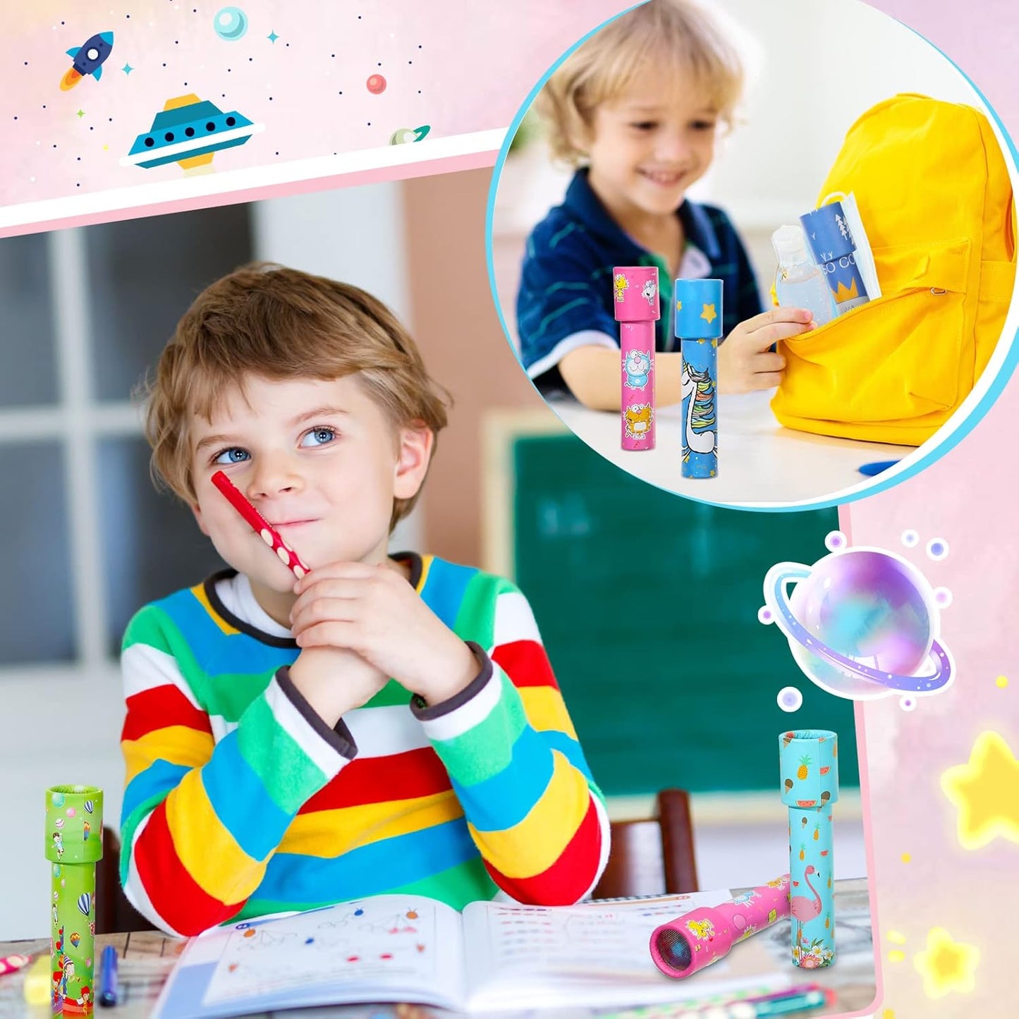 Chivao 30 Pcs Classic Kaleidoscopes Kids Vintage Toys, Return Gifts for Kids Birthday Mini Kaleidoscope Kit for School Classroom Prizes, Stock Stuffers Bag Fillers, Random Colors(Cute Style)