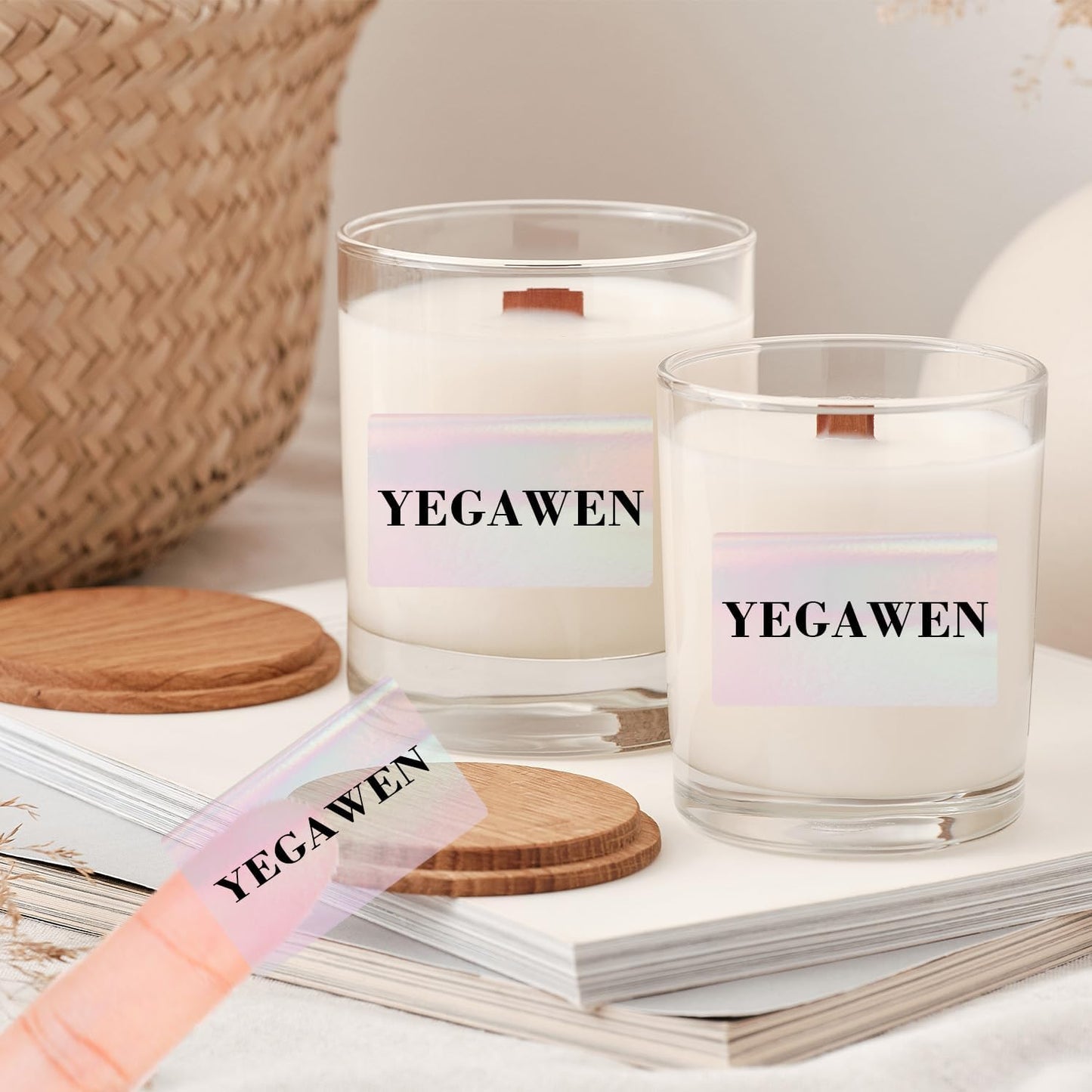 Transparent Clear Thermal Label Stickers, 2 x 1 Inch Printable Transparent Stickers, Holographic Pink Direct Clear Thermal Labels, Perforation Line Design- 200 Sheets