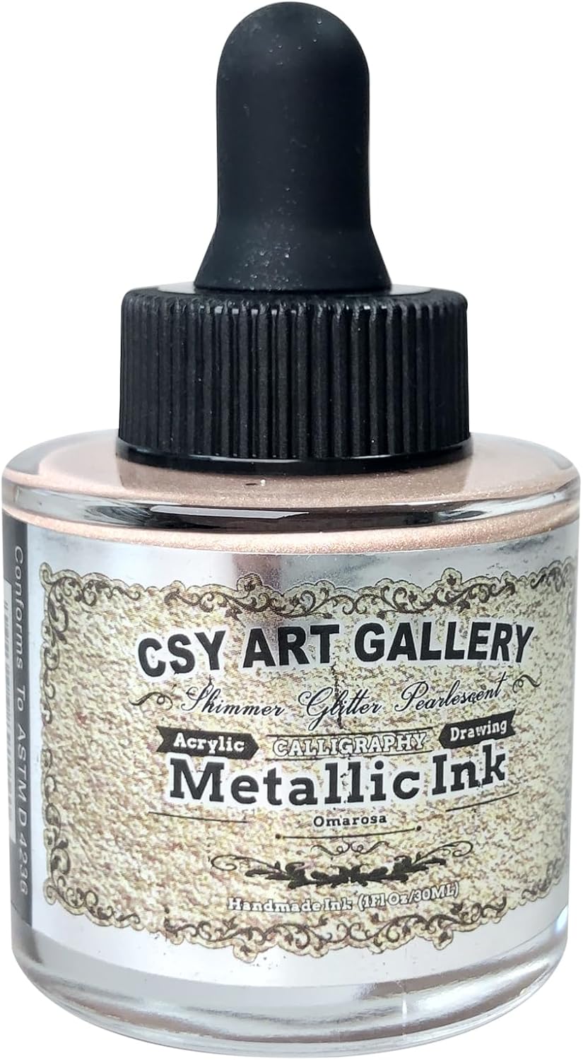 CSY Art Gallery Metallic -Glitter Acrylic Ink Bottle Omarosa- Versatile Drawing Ink for Artists and Students - Permanent Calligraphy Inks - Archival Ink for Illustrating and More