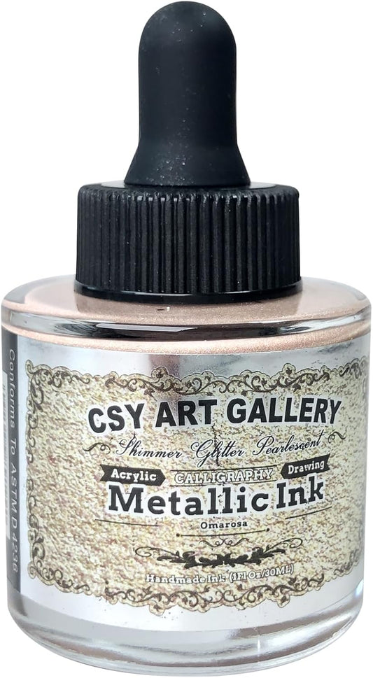 CSY Art Gallery Metallic -Glitter Acrylic Ink Bottle Omarosa- Versatile Drawing Ink for Artists and Students - Permanent Calligraphy Inks - Archival Ink for Illustrating and More