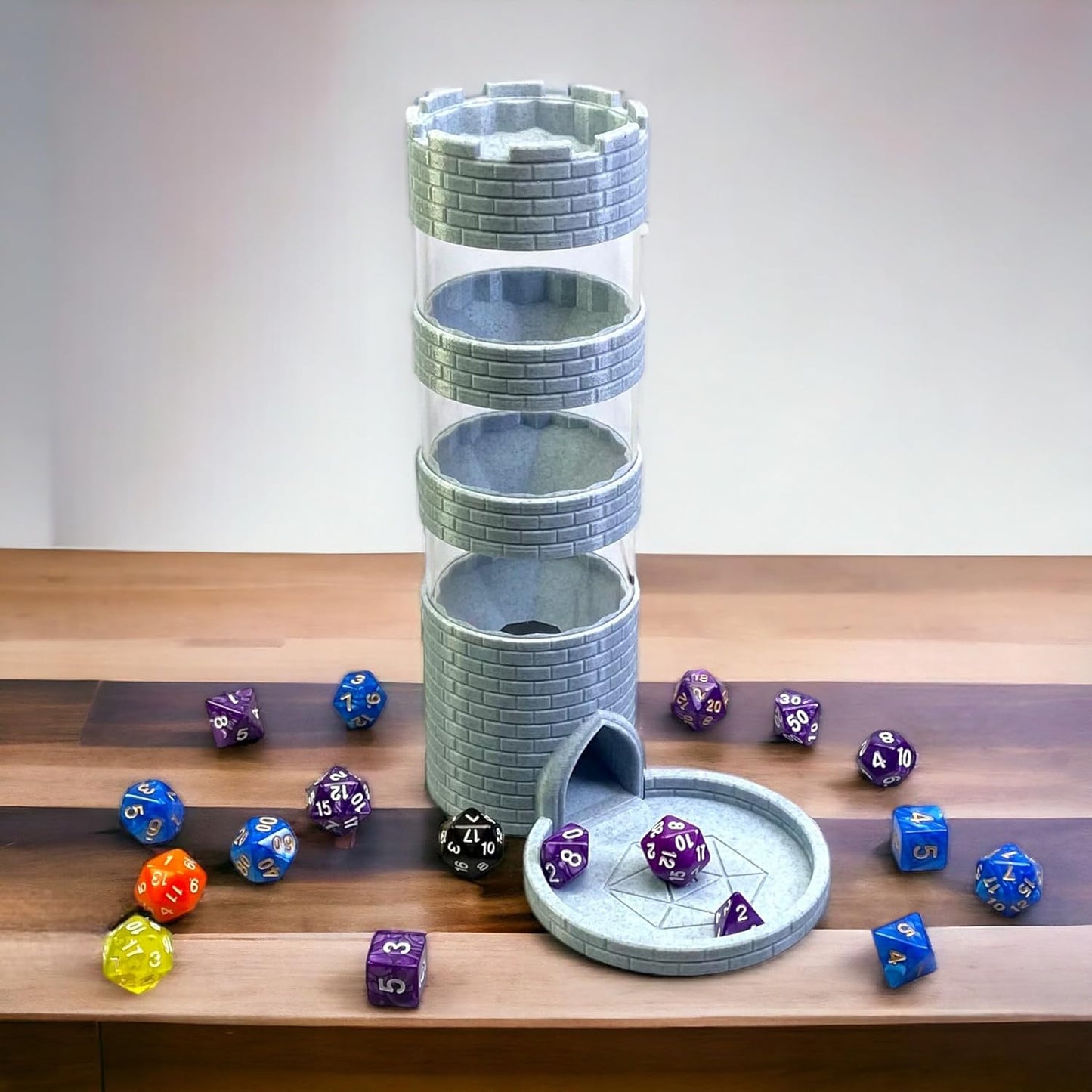 Castle Dice Tower Works with Standard Size Rollers, for TRPG Board Games, with A Set of Dice in Random Color