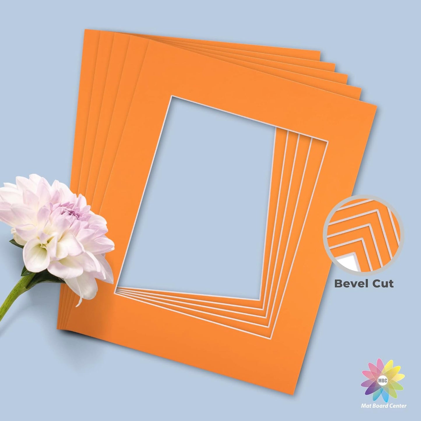 Mat Board Center, Pack of 10, 11x14 for 8x10 Orange Color Mats - Bevel Cut, Acid Free, 4-ply Thickness, White Core - for Pictures, Photos, Framing