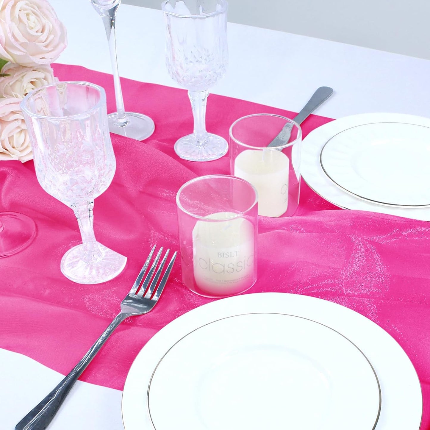 VACVELT Sheer Organza Fabric by The Yard, 60 Inch Wide Hot Pink Organza Fabric Bolt Bridal Sheer Tulle Fabric, Silk Organza Fabric Roll for Wedding Party Decorations Backdrop Curtain (1 Yard)