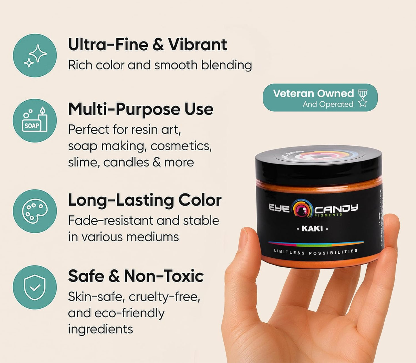 Eye Candy Pigments Premium Orange Mica Powder - Kaki (50gr) - for Epoxy, Resin, Soap, Paint, Woodworking, Acrylic Pouring, Bath Bombs, Fishing Lures - DIY Arts and Crafts Additive