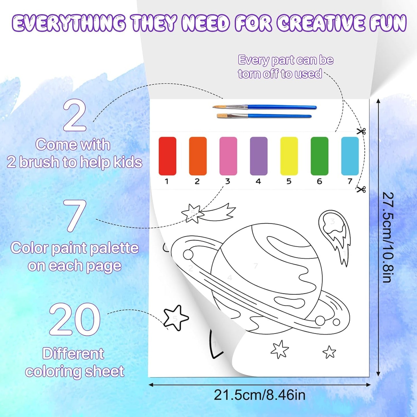 Paint with Water Coloring Books for Kids,Outer Space Art Craft Kits No Mess Water Color Painting Sets for Kids Ages 4-8,Birthday Gifts Travel Toy Crafts Supplies for Girls Boys Drawing with 2 Brushes