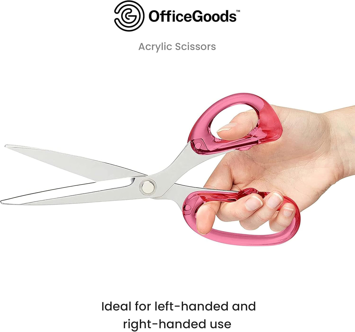 OfficeGoods 9” Stainless Steel Acrylic Scissors for Office and Home - Aesthetic and Sharp All Purpose Scissors, Perfect for Sewing, Arts and Crafts - Pink Silver Metal
