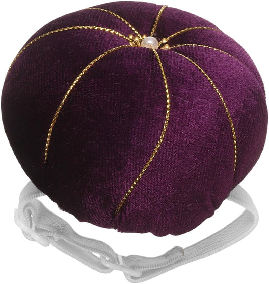 HARFINGTON Wrist Pin Cushion Wristband Sewing Pincushion Polyester Pin Holder Wearable Pumpkin Shaped Needles Wristband for Sewing Quilting Needlework DIY Crafts, Purple