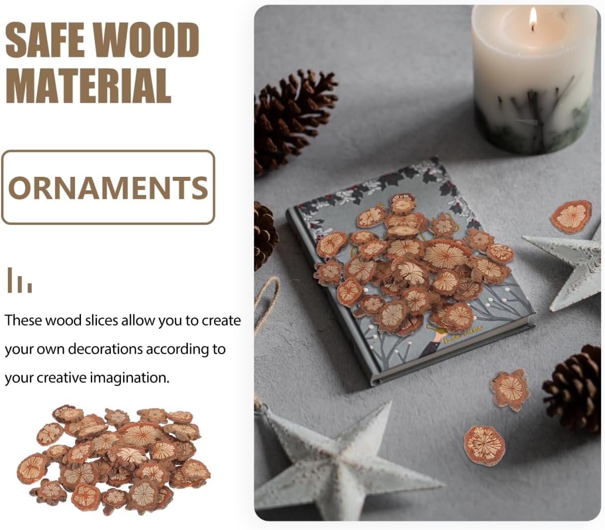 GALPADA Christmas Tree Bark Wood Slices Xmas Ornaments Mini Natural Vintage Round Log Discs for Arts & Crafts Home DIY Table Decoration