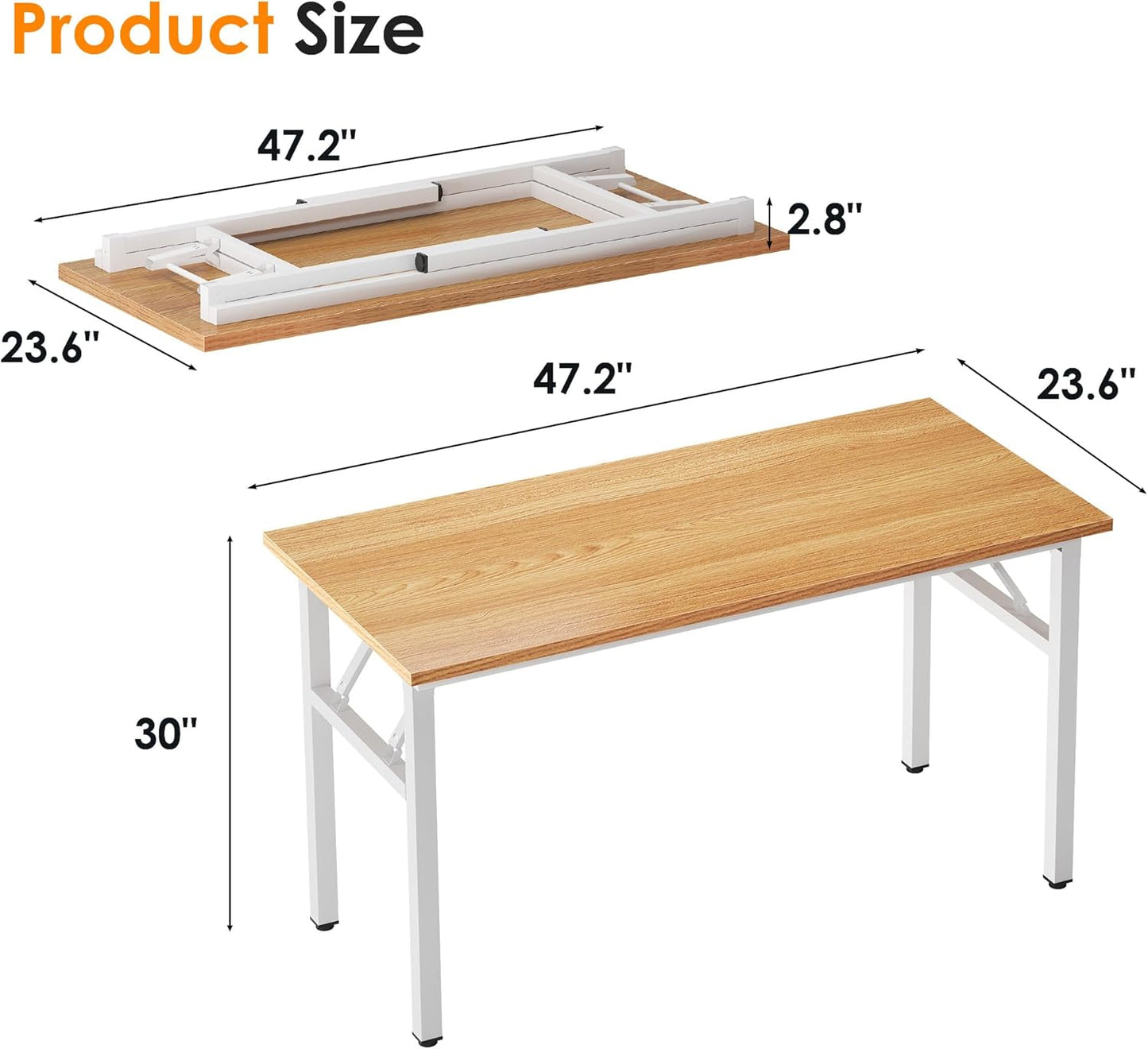 Need 47 inches Computer Desk Office Desk Folding Table with BIFMA Certification Computer Table Workstation,Teak White AC5BW-120