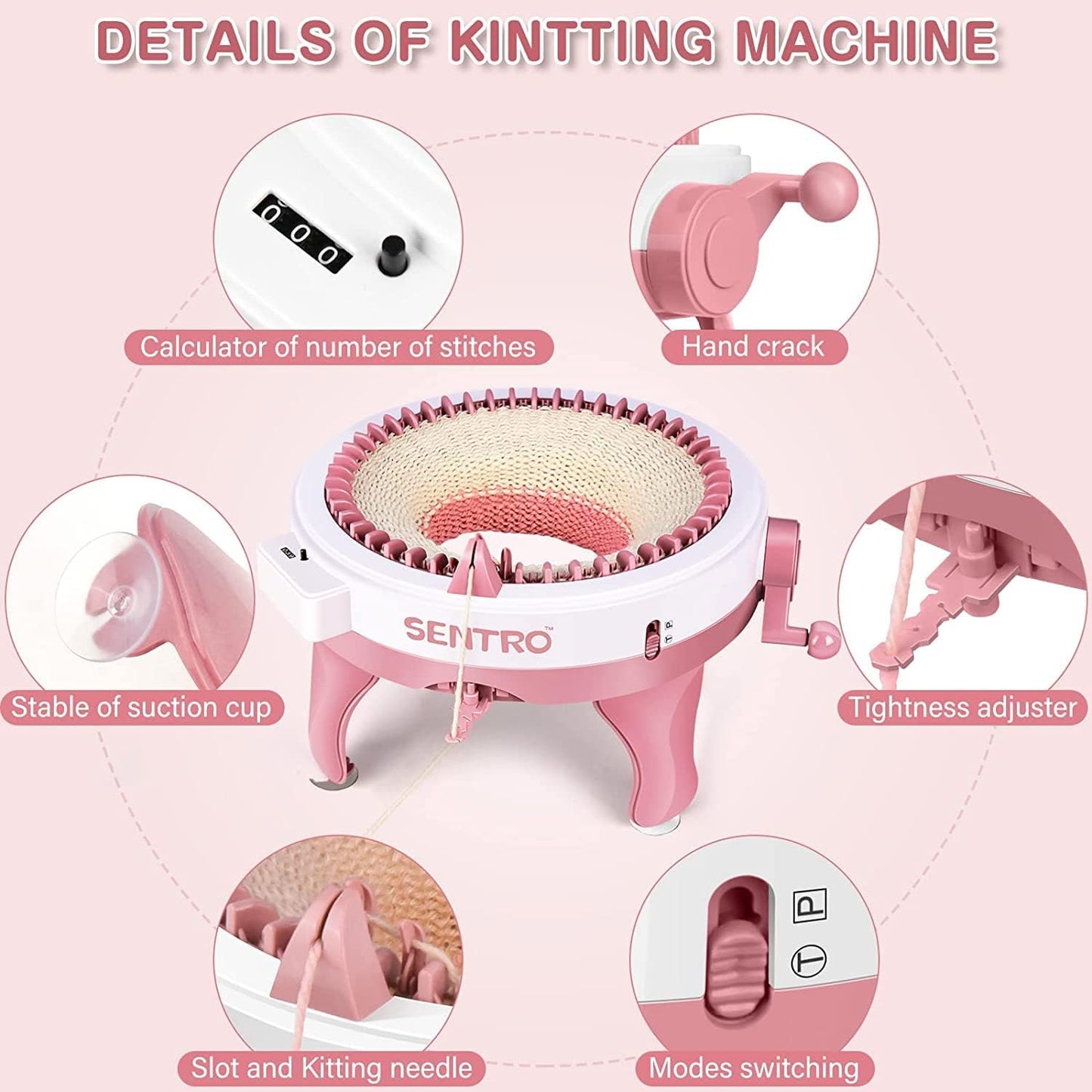 SENTRO Knitting Machine 48 Needles, Smart Knitting Crochet Machine, Double Crocheting Machine Kit,Circle Knit Loom Machine with Row Counter and Hand Crank